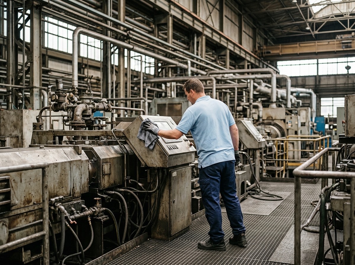 Industriereinigung Berlin – Reinigung von Maschinen in einer Produktionshalle