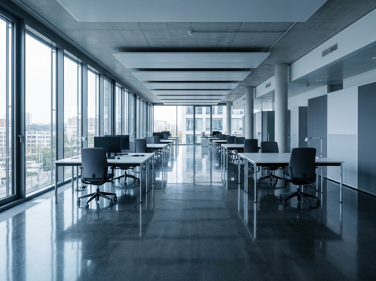 Büroreinigung an einem modernen Arbeitsplatz