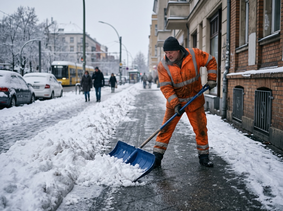 Schneeräumung Berlin – Räumung eines Gehwegs nach Schneefall